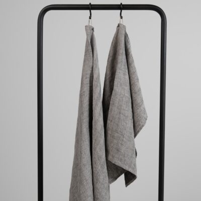 RAY Bath towel grey 6 Grey linen herringbone bath towel, 100% linen