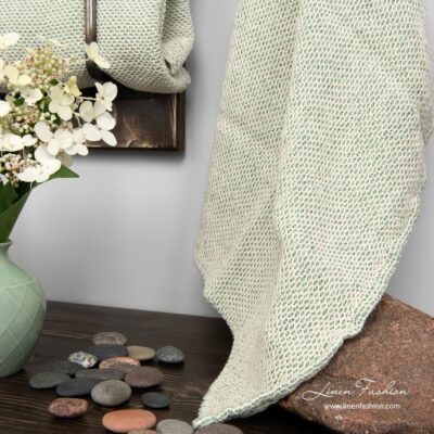 MORO Bath towel white green 6 Linen cotton towel in white green pattern