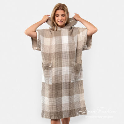 BINGO Poncho sand 10 Unisex linen poncho towel with short sleeves