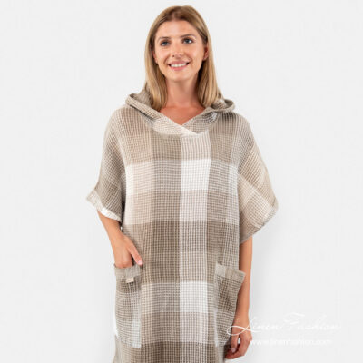 BINGO Poncho sand 11 Poncho towel sewn from waffle pattern linen cotton fabric