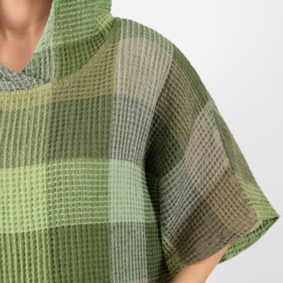 green linen poncho waffle, big checks.