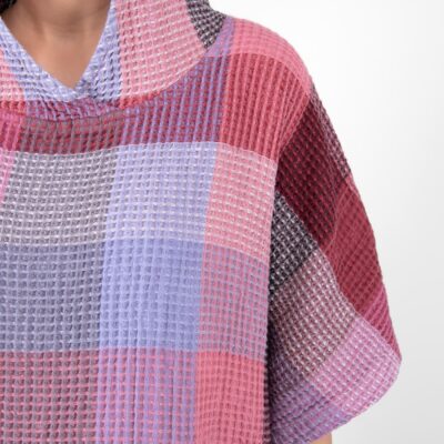 BINGO Poncho lilac checked 10 lilac linen poncho waffle big checks.