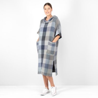 grey blue linen poncho bingo with slits.