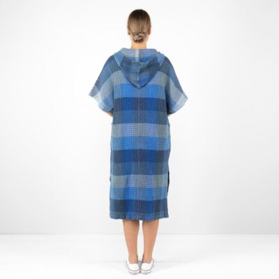 blue linen poncho bingo from back.