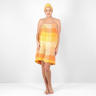 BINGO Wrap towel orange 6 orange linen wrap towel, waffle structure.
