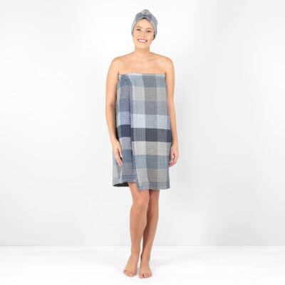 BINGO Wrap towel blue grey 7 blue grey linen wrap towel, waffle structure.