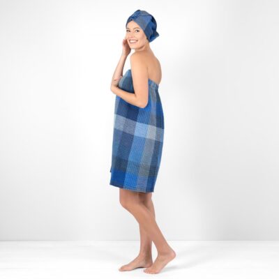 BINGO Wrap towel blue 7 blue linen wrap towel bingo from side, washed.