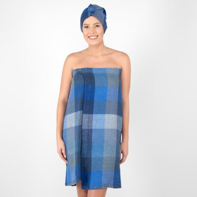 BINGO Wrap towel blue 8 blue linen wrap towel bingo waffle structure.