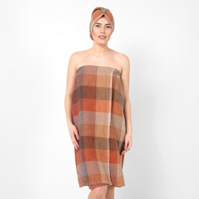 BINGO Wrap towel brown 5 Brown linen wrap towel, washed waffle fabric
