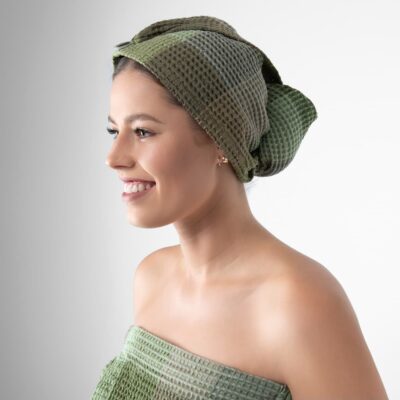 BINGO Hair wrap towel green 4 green hair wrap linen towel, bingo.