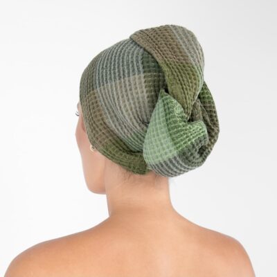 BINGO Hair wrap towel green 6 green hair wrap linen towel, waffle structure.