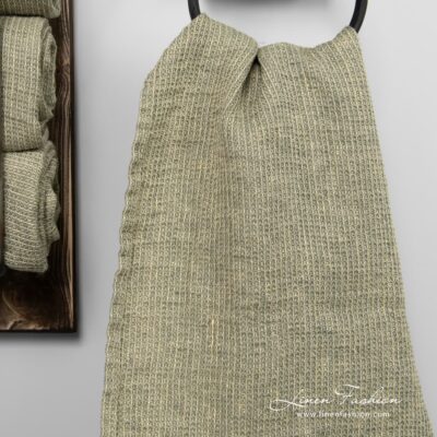 PURO Bath towel yellowish green 5 Yellowish green waffle weave linen towel