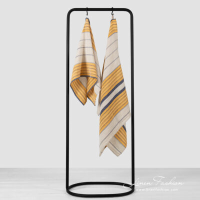 KORA Bath towel beige striped 5 Linen cotton beige striped bath towels.