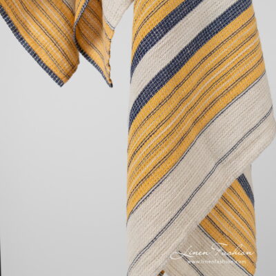 KORA Bath towel beige striped 6 Linen cotton beige striped bath towels, waffle design.