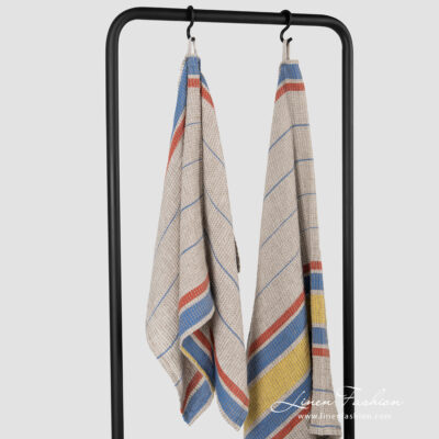 ZELDA Bath towel beige striped 6 Linen cotton beige bath towel, waffle, washed.