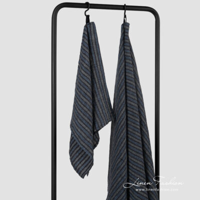 BAHA Bath towel blue striped 6 Linen black blue striped bath towel, different sizes.