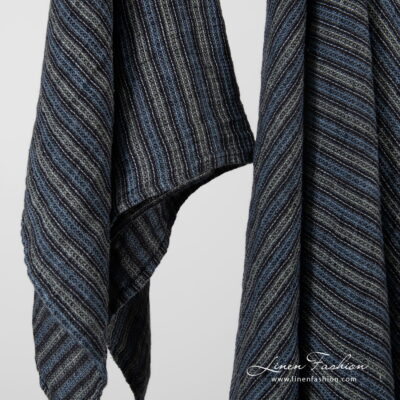BAHA Bath towel blue striped 8 Linen black blue striped bath towel, washed.