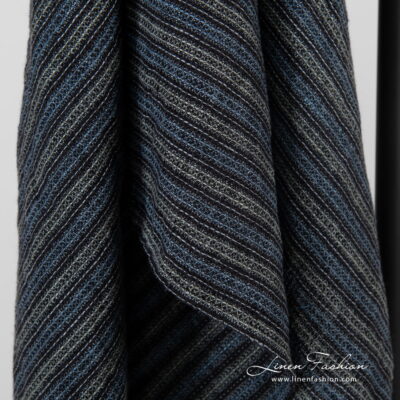 BAHA Bath towel blue striped 7 Linen black blue striped bath towel, waffle design.