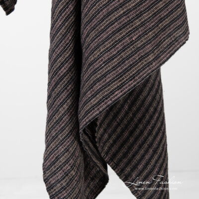BAHA Bath towel brown striped 8 Linen brown striped bath towel, washed.