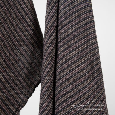 BAHA Bath towel brown striped 7 Linen brown striped bath towel, waffle design.