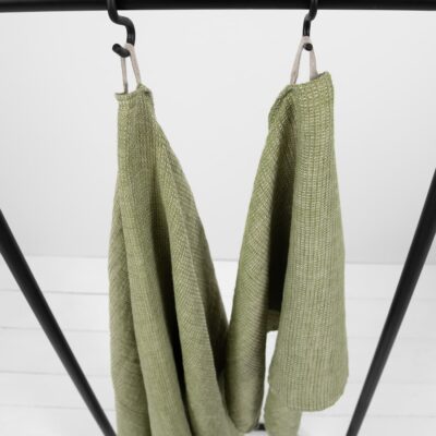 PURO Bath towel moss green 5 linen green waffle towel with hanger.