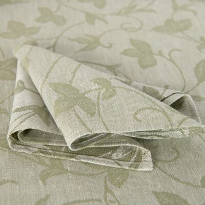 Light green floral ivy pattern linen cotton napkin, folded