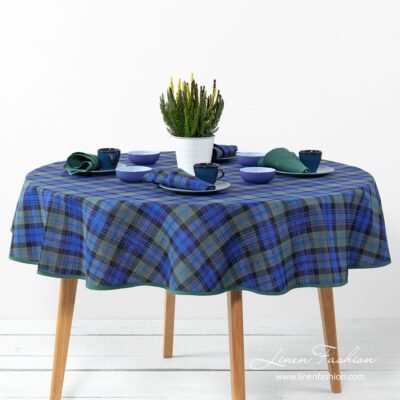KARO Tablecloth round/oval blue green