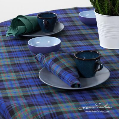 KARO Tablecloth round/oval blue green