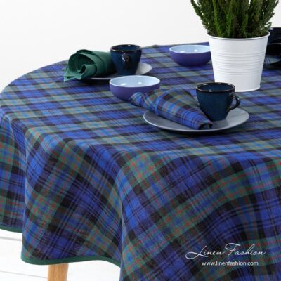 KARO Tablecloth round/oval blue green