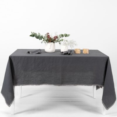 ALBA Tablecloth grey 6 linen grey tablecloth with decorative seam.