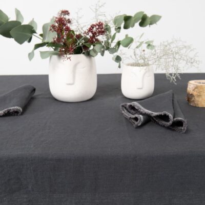 ALBA Tablecloth grey 9 linen grey tablecloth with decorative seam with napkins.