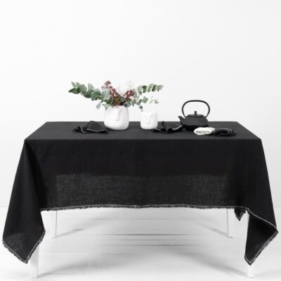 ALBA Tablecloth black 7 linen black tablecloth with decorative seam.