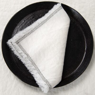 ALBA Table napkin white 3 white linen napkin with decorative stitch.