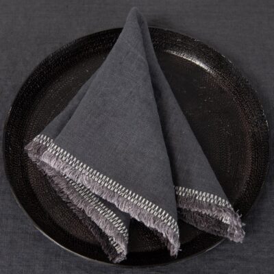 ALBA Table napkin grey 3 grey linen napkin with decorative stitch.