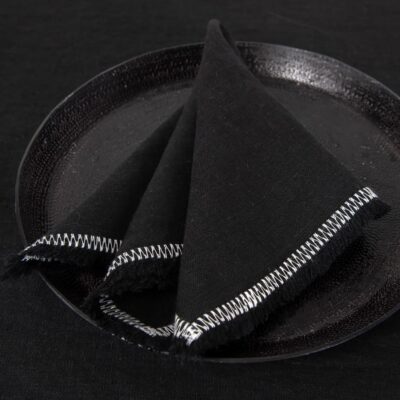 ALBA Table napkin black 3 black linen napkin with decorative stitch.