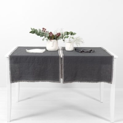 ALBA Table runner grey 4 grey linen runner with decorative stitch