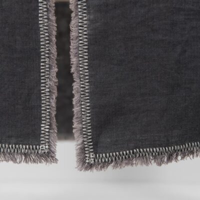 ALBA Table runner grey 6 grey linen runner with decorative stitch with loose fringes.