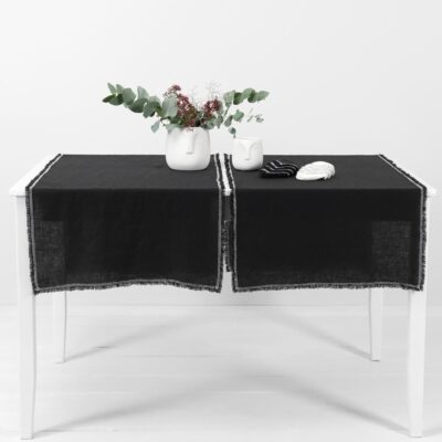 ALBA Table runner black 4 black linen runner with decorative stitch