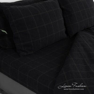 BOSKA black linen cotton flat and fitted sheets