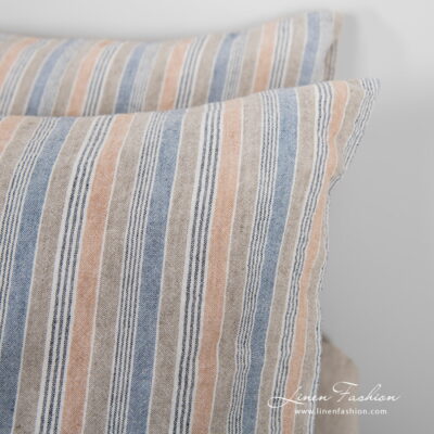 linen cotton bedlinen in stripes, pillow cases.