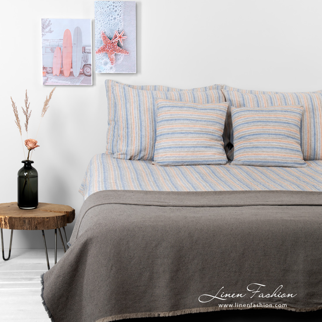 linen cotton bedlinen in stripes.
