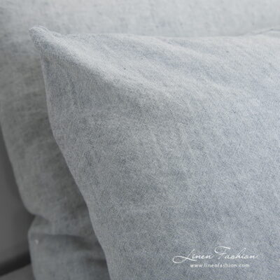 linen cotton blue grey bedlinen, melange, washed.