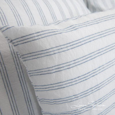 linen cotton white striped bedlinen, blue stripes, optical white.