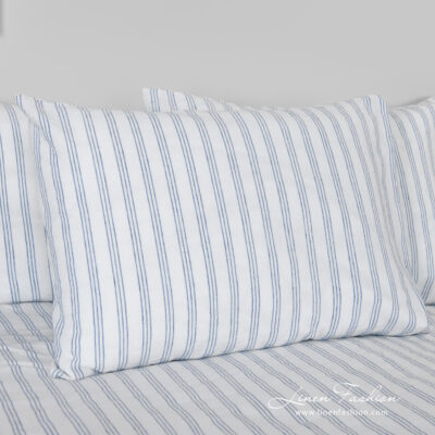 linen cotton white striped bedlinen, pillow cases.