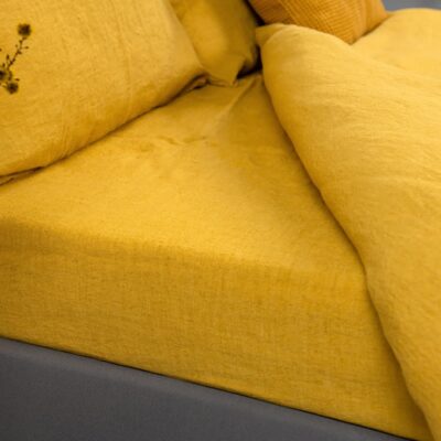 AMBERA Bed linen 12 mustard yellow linen sheets, fitted & flat