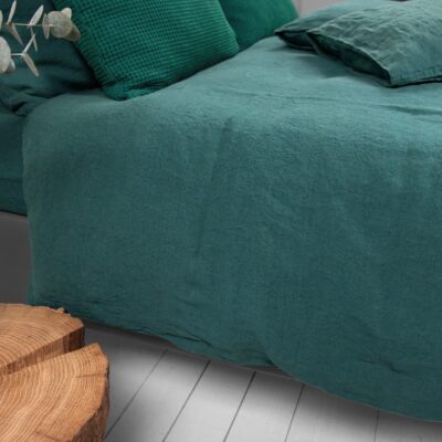 TROPICANA Bed linen 10 dark green duvet cover in pure linen, washed