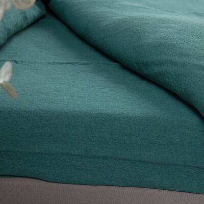 TROPICANA Bed linen 12 emerald fitted and flat sheets in pure linen