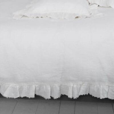 off white linen duvet cover with ruffles, washed