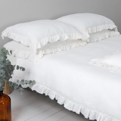 off white linen pillow cases, ruffles 8.5cm.