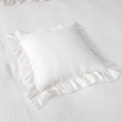 off white linen cushion cover with ruffles 8.5cm.